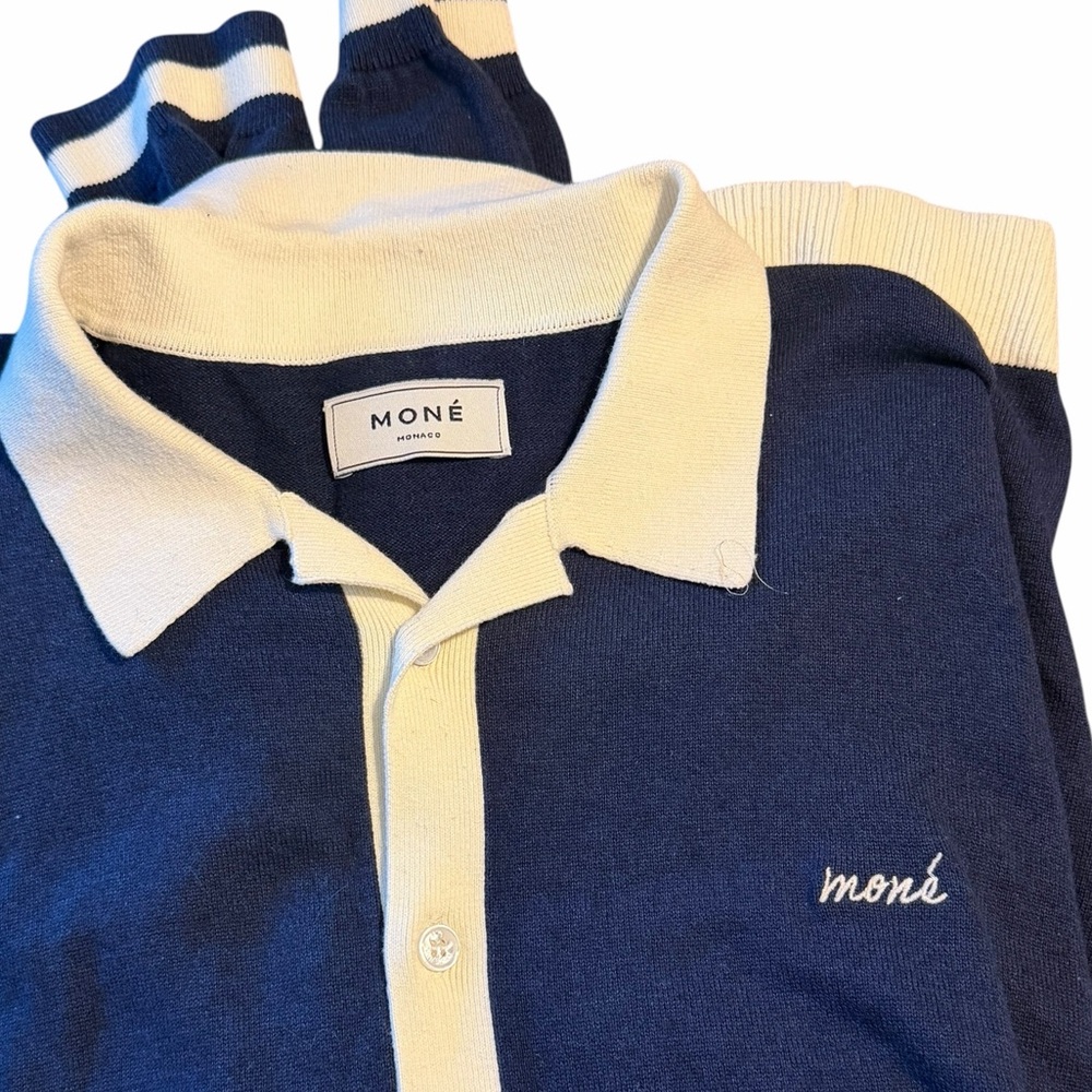 MONÉ Monte Carlo Euro Designer Marine Cotton Knit Polo Shirt XL 14GG Luxury